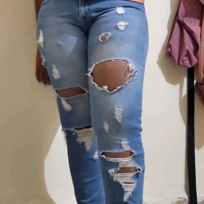 Plus Size Ripped Jeans Female | Vintage Ripped Wide Leg Jeans - Sexy Ripped  Jeans - Aliexpress