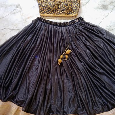 Black and Gold Kheila Lehenga Set - Rashika Sharma - East Boutique |  Combination dresses, Black and gold lehenga, Black lehenga