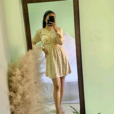 Puffy Sleeves Short Yellow Dress – Dreamdressy