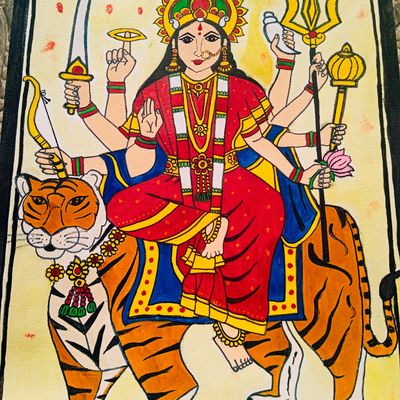 Durga Maa | Watercolor On Canvas | By Rohit | Exotic India Art