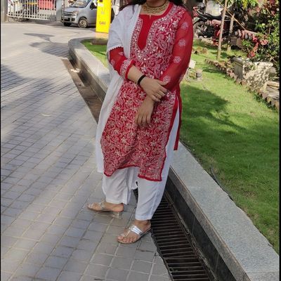 Buy Women Hand Embroidered Cotton Red Chikankari Kurti Women Lucknowi  Chikankari Cotton Kurti Lucknowi Chikankari Chikan Work Cotton Kurti Online  in India - Etsy