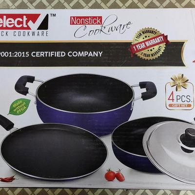 Kitchen & Dining, FESTIVE OFFER!!NEW 4-Piece Gift Set Which Includes NONSTICK  DOSA TAWA,NONSTICK FRY PAN,NONSTICK KADAI AND STAINLESS STEEL LID