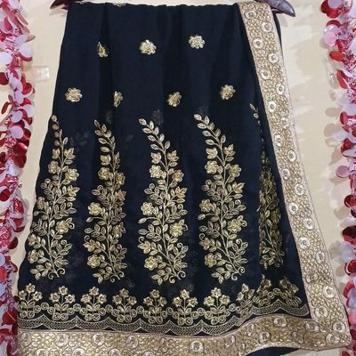 Black Color Tussar Silk Resham Work Saree