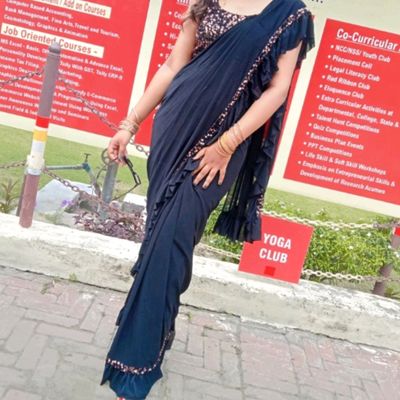 Buy Wedding Wear Black Lycra Sequins Work Readymade Saree (Blouse Size 36  and 38) Online