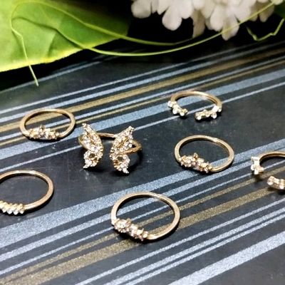 Buy Jewels Galaxy Set Of 8 Gold Plated Adjustable Finger Ring - Ring for  Women 21120028 | Myntra