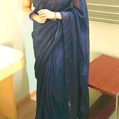 Marvelous Navy Blue Sequins Georgette Reception Wear Saree | Embellished  blouse, Saree designs, Party wear sarees