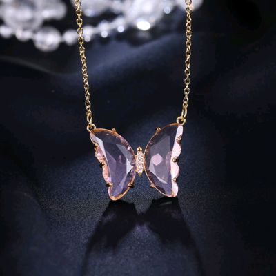 Butterflies Blue Purple Heart Crystal Pendant with 18