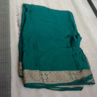 Peacock Green And Navy Blue Minimalist Embroidered Saree | Party wear sarees,  Saree designs, Art silk sarees