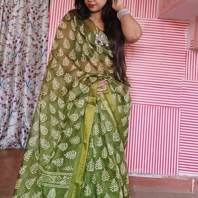 PURE MULMUL COTTON JAIPUR BLOCK PRINT SAREE WITH PREMIUM BLOUSE PIECE –  VIPNARI