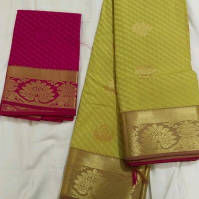 HANDLOOM COTTON SILK LIGHT YELLOW AND BLACK HALF SAREE – Weaversdirect