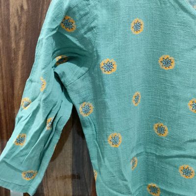 Blue Rayon Floral Embroidered Dress Kurta with Waist Tie-Up at Soch