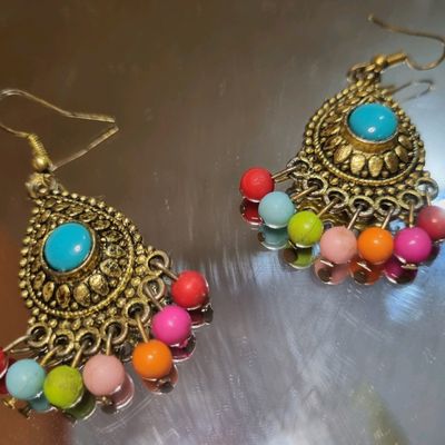 Trendy Indian Oxidised Jhumka Earrings/traditional Multicoloured Beads  Jhumka/handmade Silver Plated Jhumka Earrings. - Etsy