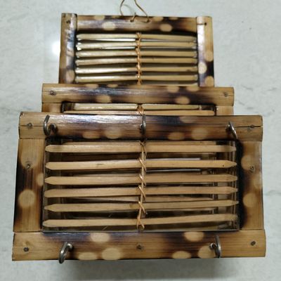 Other, Wooden Holder With Two Compartments With 5 Huks