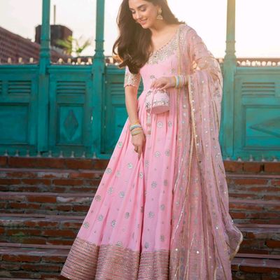 Amazon.com: Vikafab Indian Party Wear Gown for Women with Georgette Duppata  and Pink & Sky Blue Color Anarkali Suit Ready to Wear B-11 : Clothing,  Shoes & Jewelry