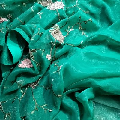 Buy Pastel Light Green Organza Saree For Women Online - Frontierraas