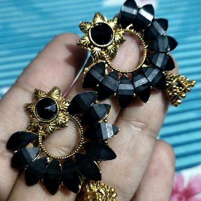 Buy Online Chandbali Oxidised stone jhumka jhumki earring, long earrings,  black polish Indian ethnic ear - Zifiti.com 1078957