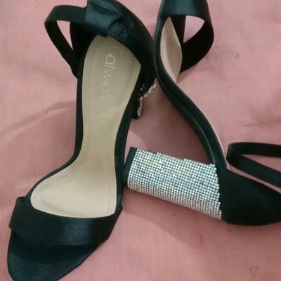 Catwalk Black Pu Chain Strappy Square Toe Stiletto Heels | Public Desire-omiya.com.vn