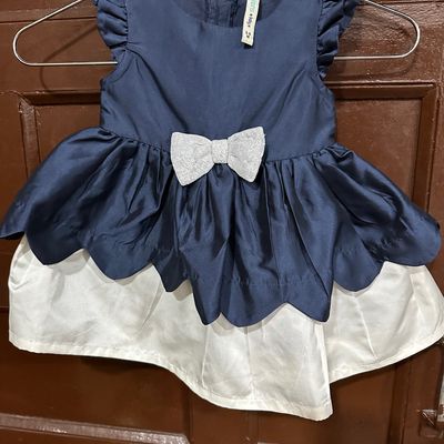 Girls Clothing, Pantaloons Silk Blue And White Frock