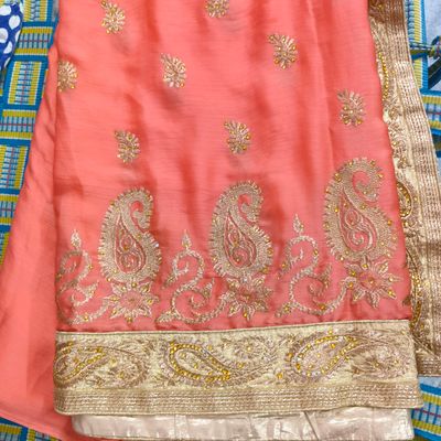 Dark Peach Color Lycra Wedding Ruffle Saree With Coding Embroidery Work