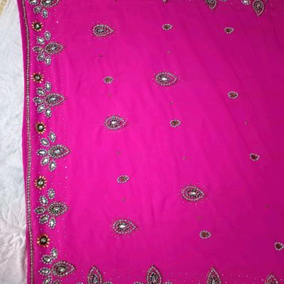 Georgette Bandhej Modhra Lahriya Saree with Gotta Patti and Kundan Wor