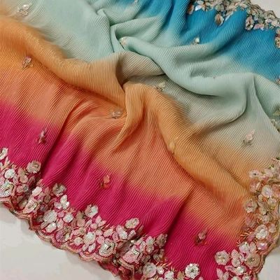 Women's Handmade Lucknowi Chikankari Faux Georgette Saree With Blouse  A191789 Peach in Lucknow at best price by S.R Creation - Justdial