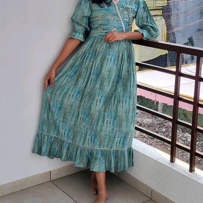 Pista Green Designer Gown| Shop Online | Gown dress design, Gown party  wear, Indian wedding gowns