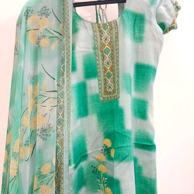 Green cotton silk narrow pant with banarasi border – Sujatra