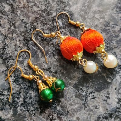 Silk thread earrings with handmade stud  SilkThreadMaterialscom