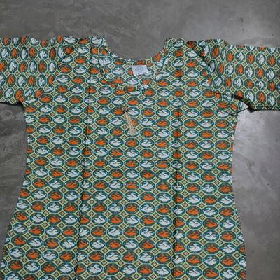 China Linen Printed Full Stitched Lace Border Kurti for Women - Yellow