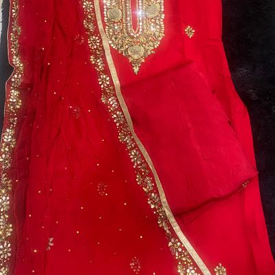 Pretty Red Color Georgette Fabric Function Wear Fancy Embroidered Readymade  Palazzo Suit