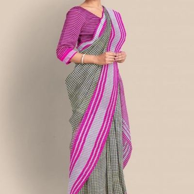 Womens Uniform Fancy French Crepe Navy Saree FCS05