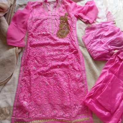 Dresses | Pink Chicken Work Georgette Dress | Freeup