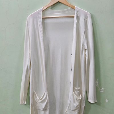 Long thin white top cardigan