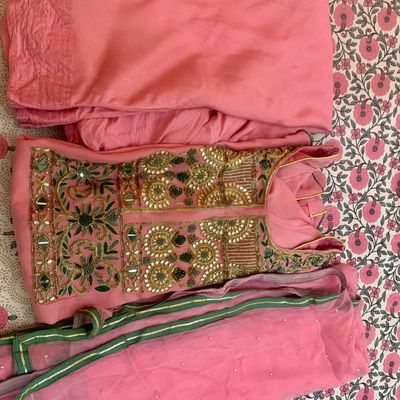 Red heavy handwork and gota work dhoti style festive suit – Indi Ethnics