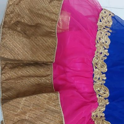 Sathya Designer Collection - *BK HALF SAREE SPAICIAL* A super charming  Royel blue linen half sari paired with a wonderful Kalamkari tabi silk  Dhavani! The beautiful Pethani border on the skirt, blouse