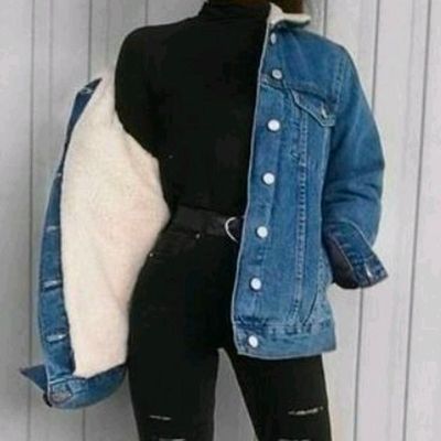 Oversized Faux Fur Collar Cuff Fleece Denim Jacket Grey | Lily Lulu
