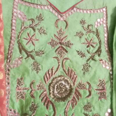 Designer Hand Work Salwar Suit In Green Chanderi Silk Fabric