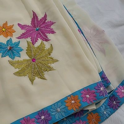 Bangladeshi Tant Saree Appliqué Work Embroidery Butterfly - White Blue –  Phulari