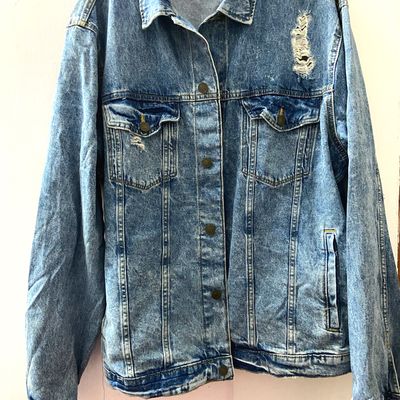 Amazon.com: Women's Jean Jacket Button Down Cropped Frayed Denim Jacket  Coat Strappy Denim Jacket (Color : Baby blue, Size : M) : Clothing, Shoes &  Jewelry