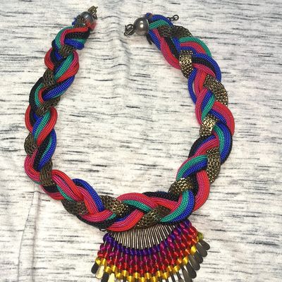 Massive Sculpted Multi Color Orb Statement Necklace with Sari Silk - Ruby  Lane