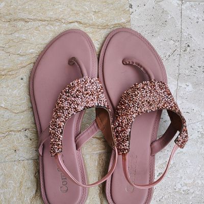 Flats & Sandals | Pink Glitter Flat Sandals | Freeup