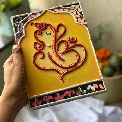 Artwork, Handmade Ganesha Lippan Mirror Art, Home Decor