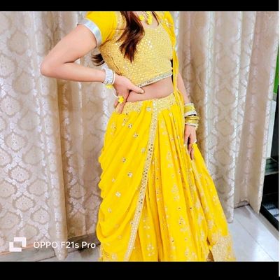 New Shilpa Shetty Yellow Crop Top Celebrity Wear Lehenga - Zakarto