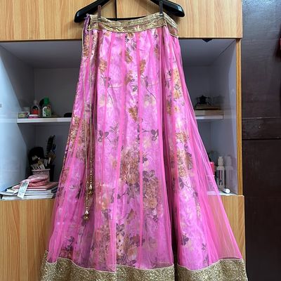 Rani and Orange Silk Brocade Zari Embroidered Lehenga Set – Meena Bazaar