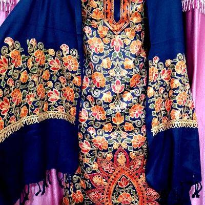 Dress Material | Woollen Black Kashmiri Embroidery Suit Material | Freeup