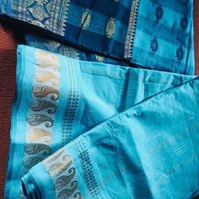 Buy OmenSilks Women's Bhagalpuri Handloom Cotton-Linen Blend Saree Combo  (pack of 2) with Running Unstiched Blouse Piece_Free Size_ (Omen_10563_Lake  Blue & Moss Green) at Amazon.in