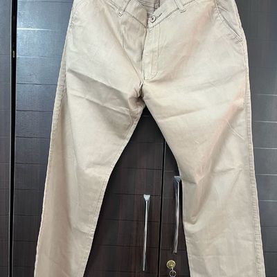 Shop Trendy Cotton Cream Trousers Mens Online at Great Price