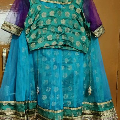 Lehenga Choli, Blue - Green Lehenga - Size M, Bust 36, Waist 32