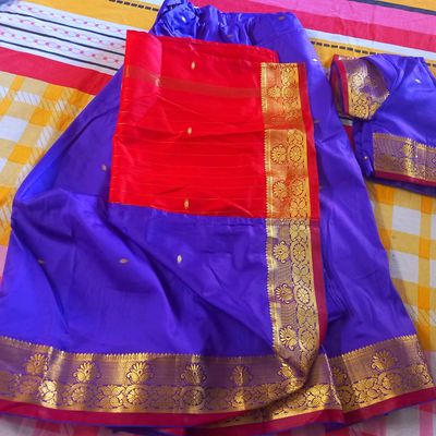 Traditional Look Teenage Girls Pattu Pavadai Design-Ethnic Set-Peach