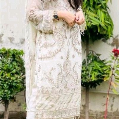 Buy Off White Silk Long Pakistani Kameez With Straight Pant,shaded Orgenza  Dupatta Online in India - Etsy